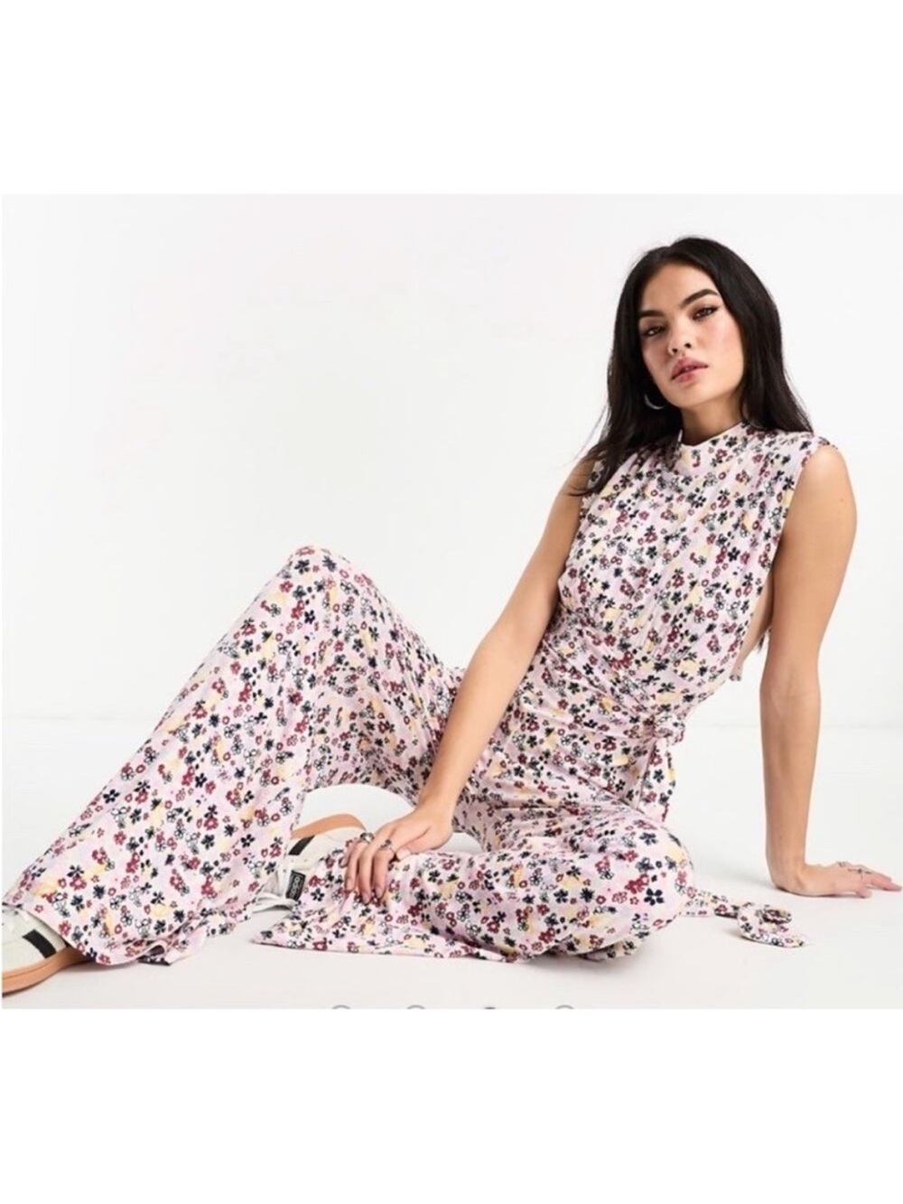 Free People Vibe Check Jumpsuit in Tea Ditsy Shell Combo Small